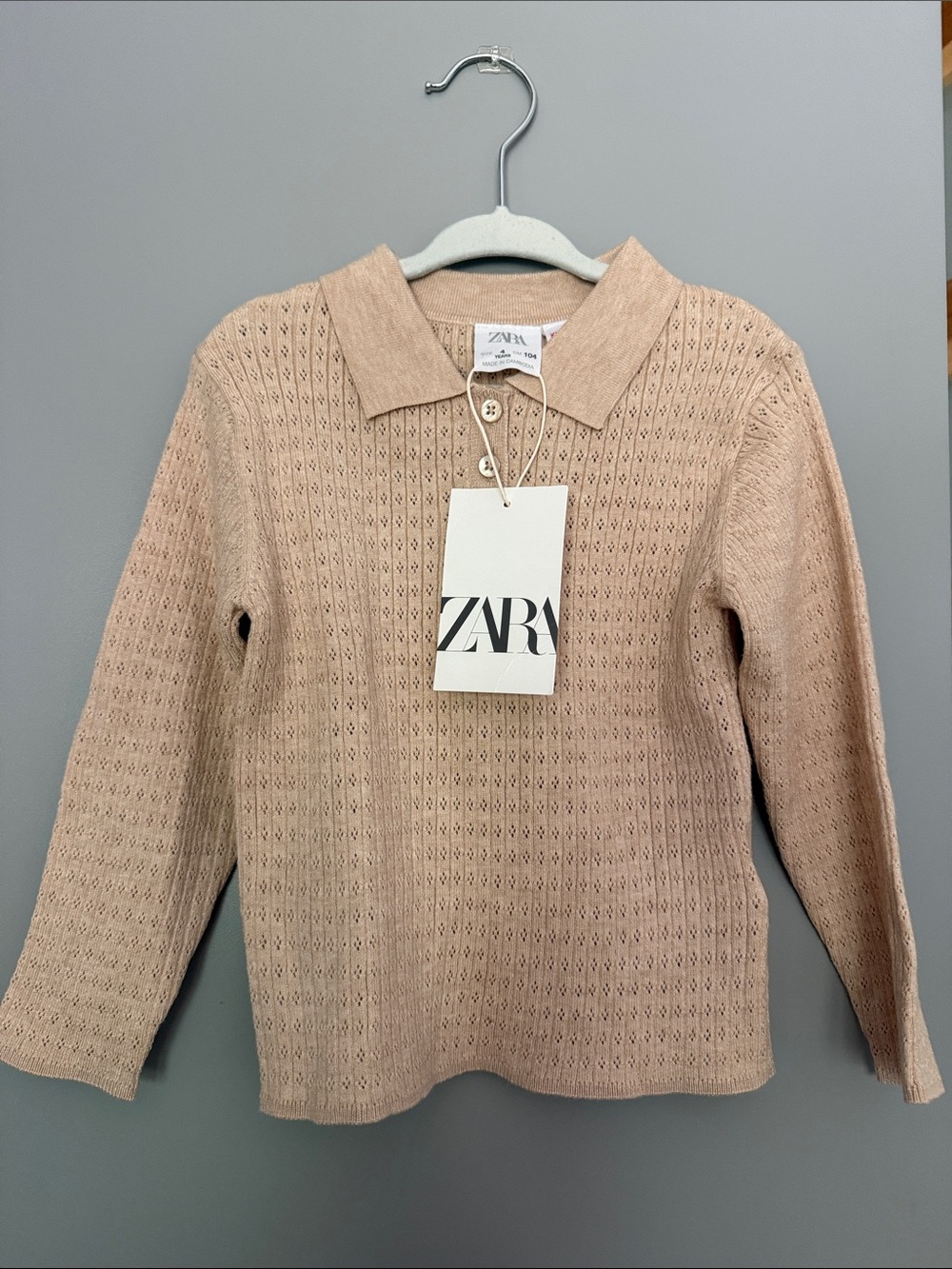 Zara NWT 4 years Beige Open-Knit Polo Sweater
